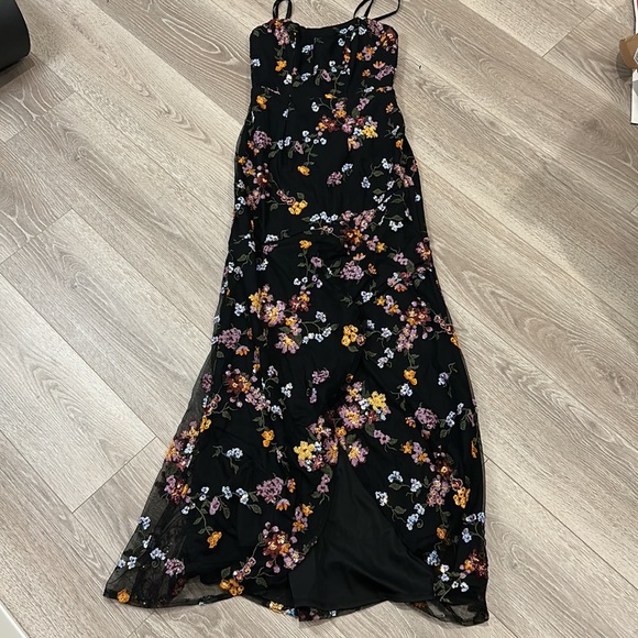 Lulus Wow and Forever Black Floral Sequin Strapless Maxi Dress Size XS - Picture 8 of 9